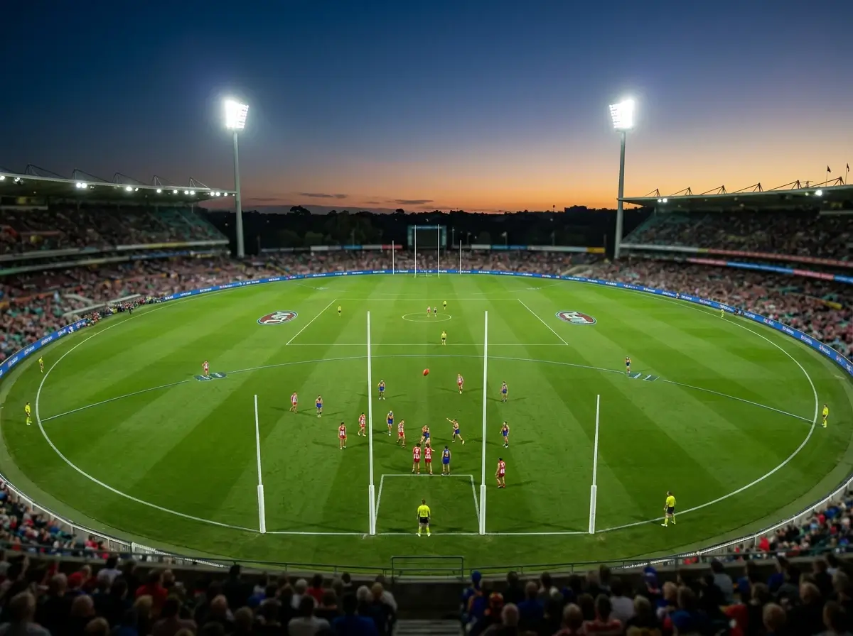 Composite view of an AFL stadium, an NRL match and a Melbourne horse racing track representing Australian wagering markets